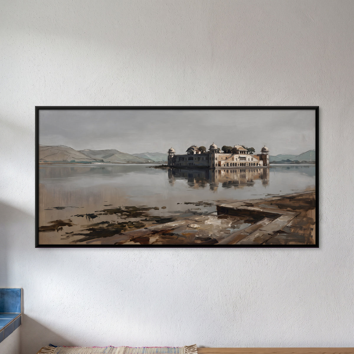 Palace on the Lake - framed canvas art hung on a wall