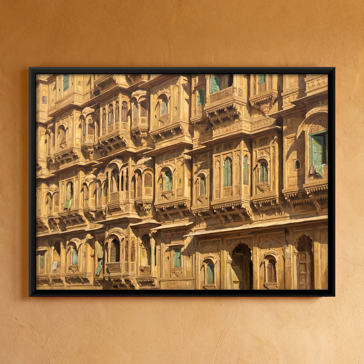Carved Sandstone Facade - framed canvas art hung on a wall