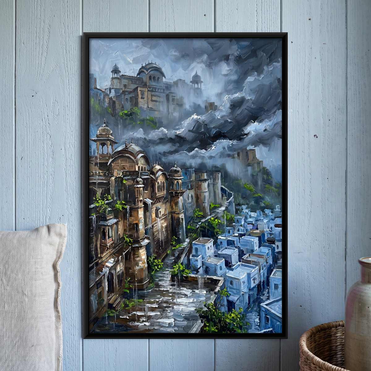 Hill Palace Above the Blue Town - framed canvas art hung on a wall