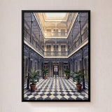 Chequered Courtyard with Potted Palms