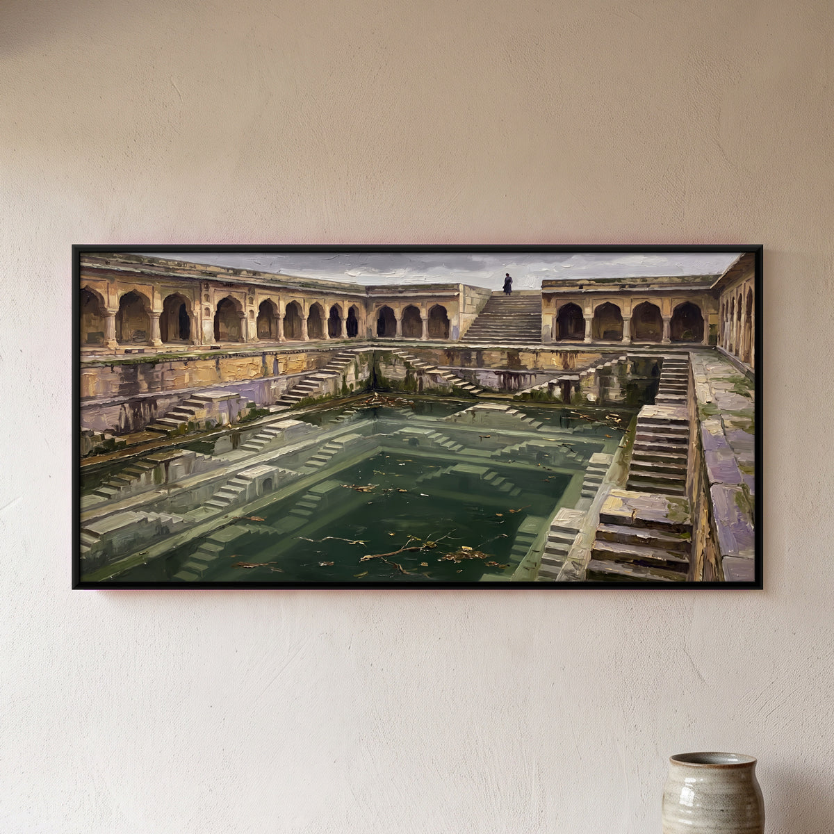 Arcaded Stepwell - framed canvas art hung on a wall