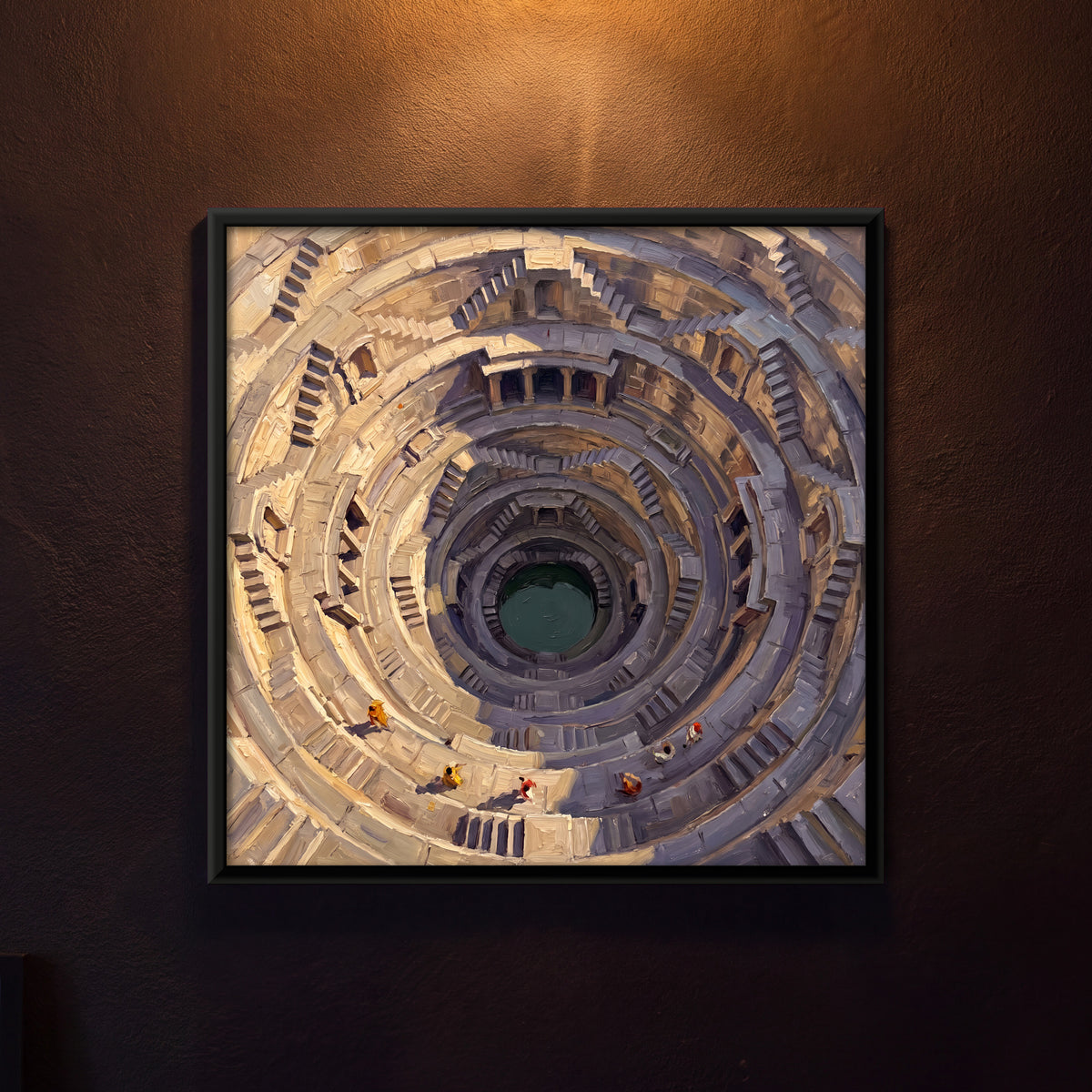 Circular Stepwell - framed canvas art hung on a wall