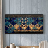 Blue Tiled Wall with Brass Lamps