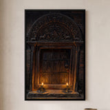 Carved Wooden Doorway with Oil Lamps