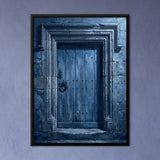 Blue Wooden Door in Stone Frame
