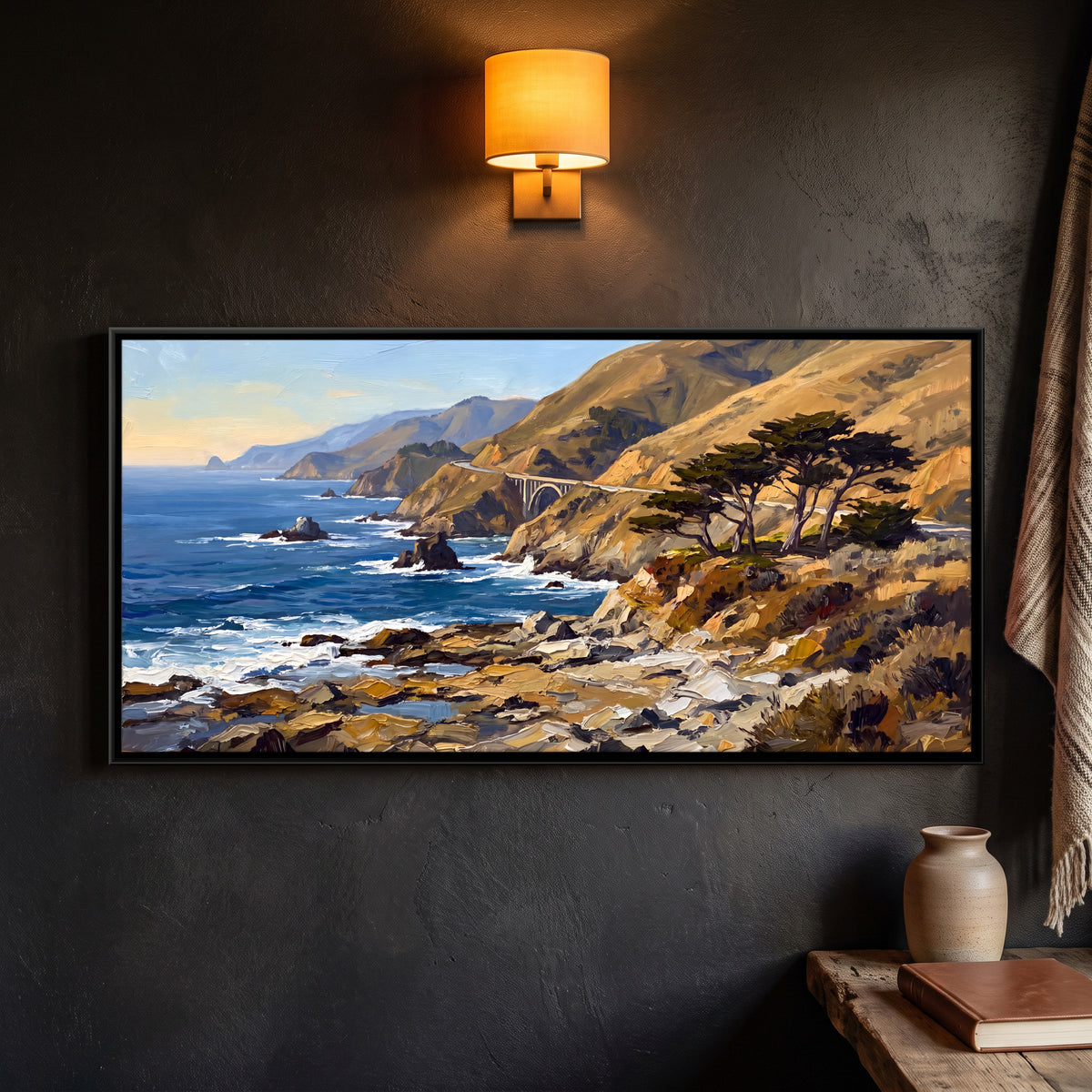 Big Sur Coastline - framed canvas art hung on a wall