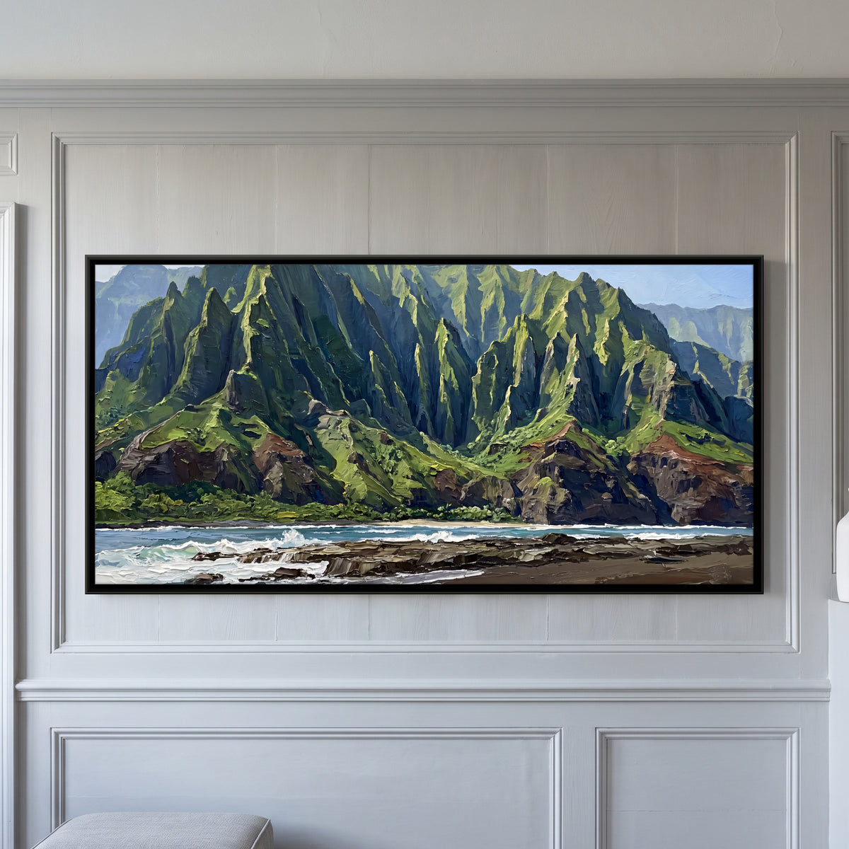 Na Pali Coast Cliffs - framed canvas art hung on a wall