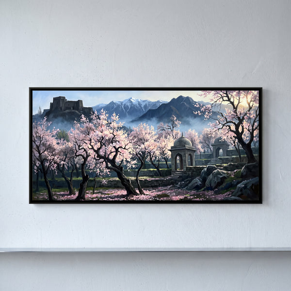 Almond Blossoms by a Stone Pavilion