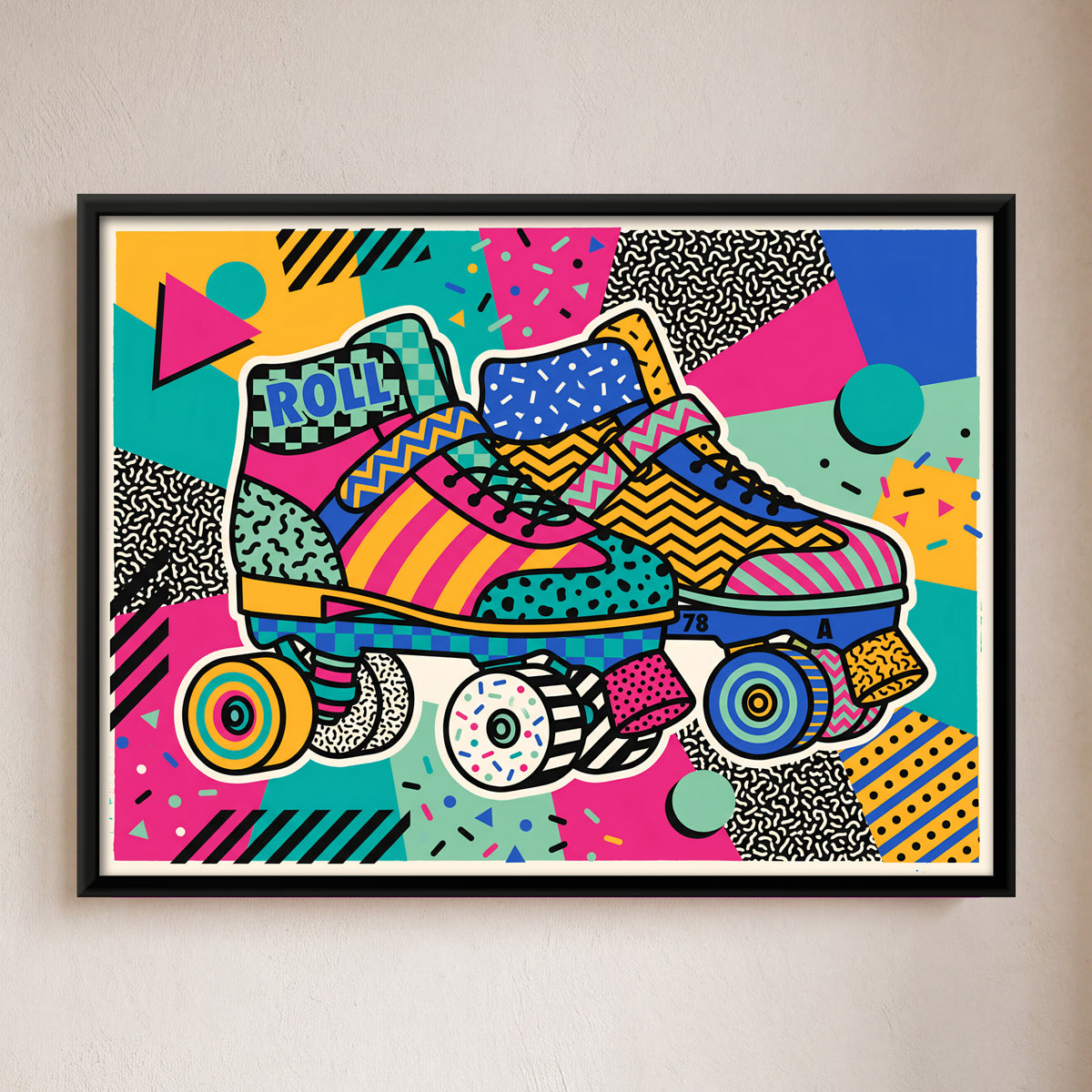 Roller Skates - framed canvas art hung on a wall