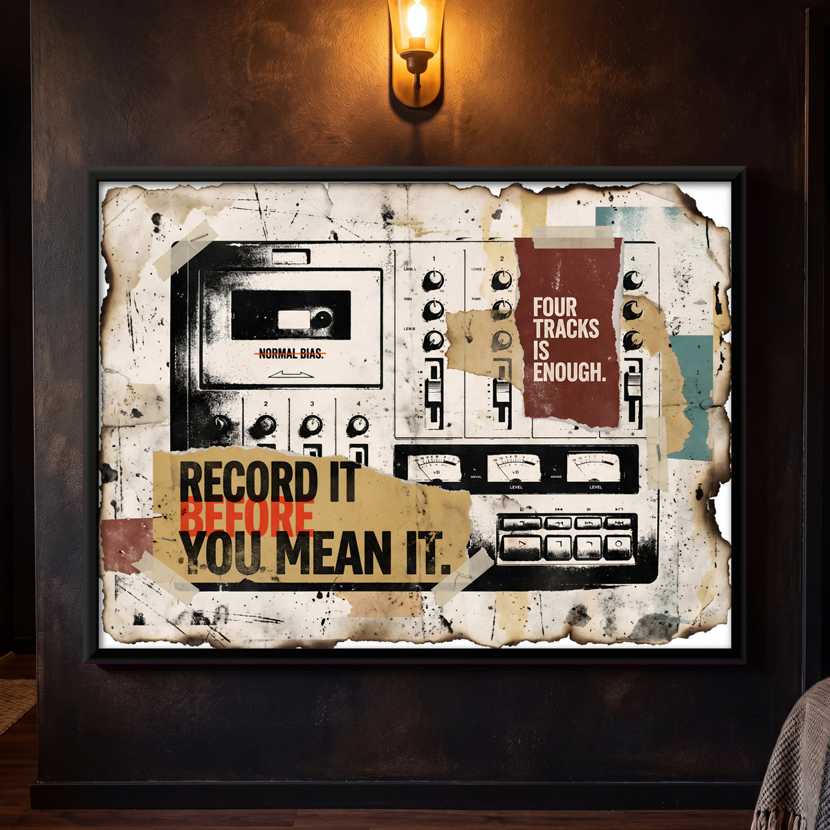 Four-Track Cassette Recorder - framed canvas art hung on a wall