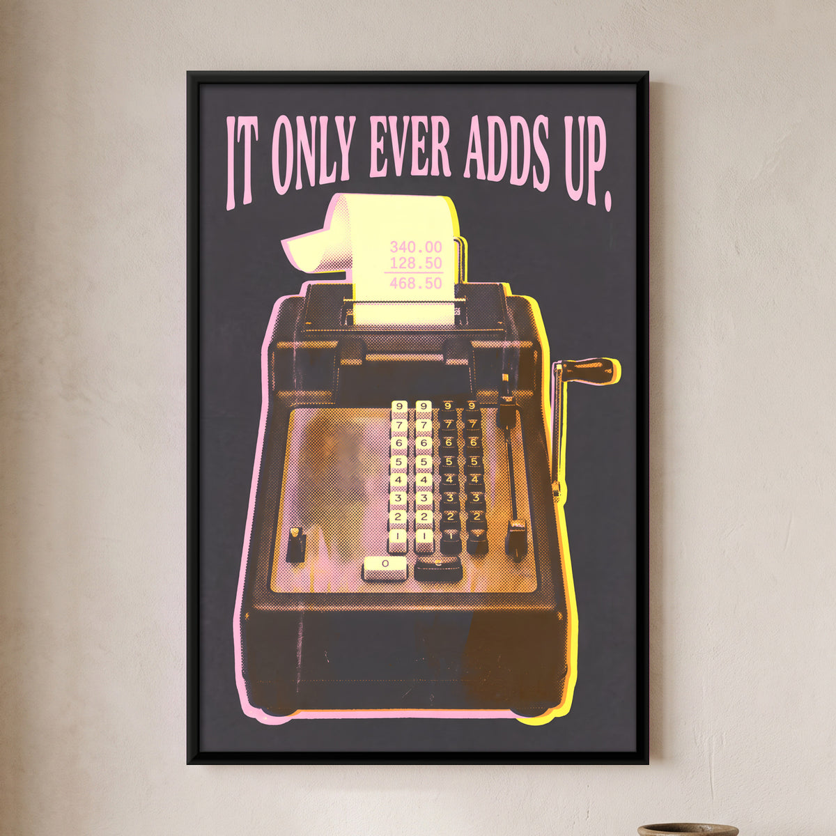 Mechanical Adding Machine - framed canvas art hung on a wall