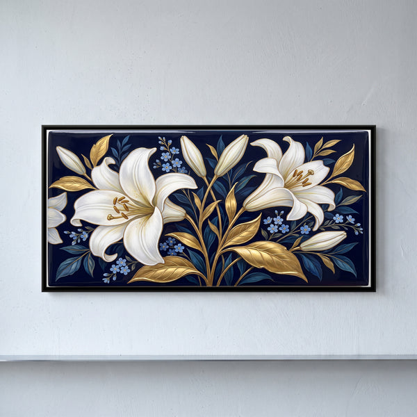 White Trumpet Lilies with Gilded Leaves