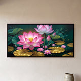 Pink Lotus Flowers and Gold Lily Pads