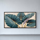 Elephant Ear Leaves with Gold Veins on Marble