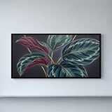 Calathea Leaves with Burgundy Reverse on Dark Background