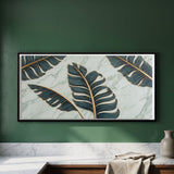 Banana Leaves with Gold Edges on Marble Background