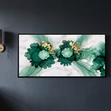 Emerald Green Alcohol Ink Blooms with Gold Leaf on Marble