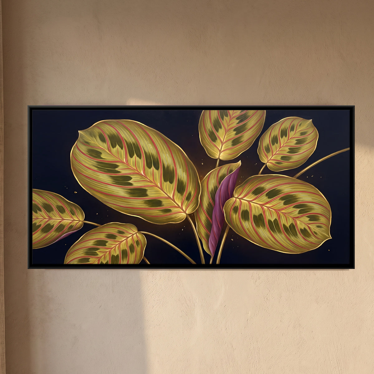 Prayer Plant Leaves - framed canvas art hung on a wall