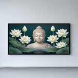 Buddha Bust with White Lotuses