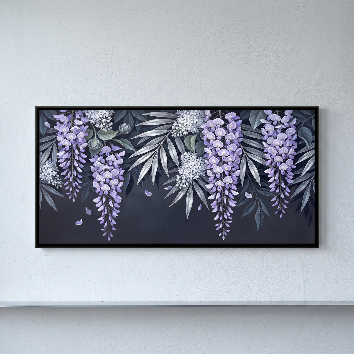 Cascading Wisteria - framed canvas art hung on a wall