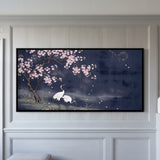 Cranes Beneath Moonlit Cherry Blossom