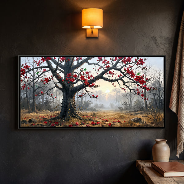 Silk Cotton Tree Blooming in a Landscape