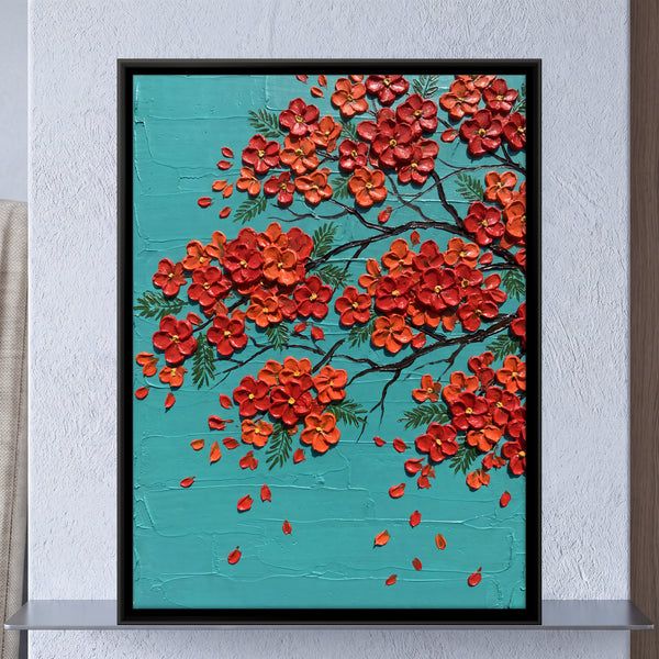 Gulmohar Blossoms on Turquoise Background