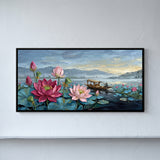 Lotuses on Dal Lake with a Shikara