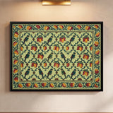 Lattice Pattern with Parrots and Mangoes on Green