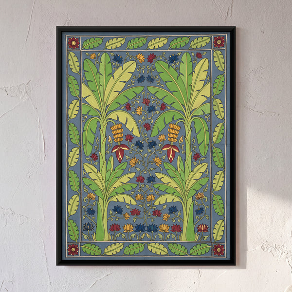 Plantain Trees with Bananas on Blue Ground