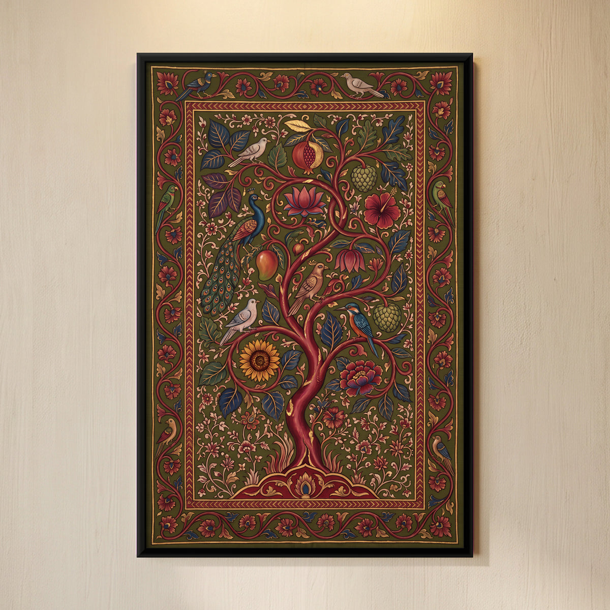 Tree of Life with Birds - framed canvas art hung on a wall