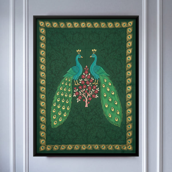 Peacock Pair with Flowering Tree