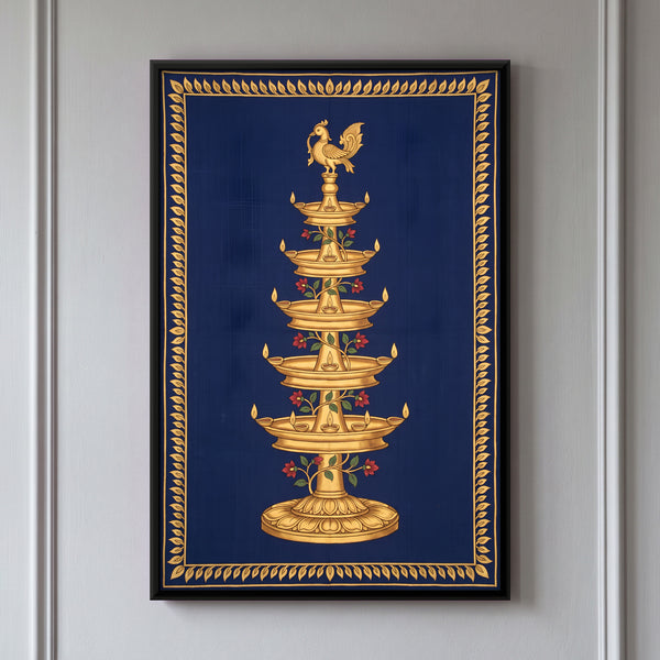 Five-tiered Golden Temple Lamp with Floral Stem