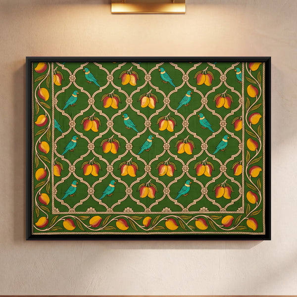 Lattice Pattern with Mangoes and Parrots