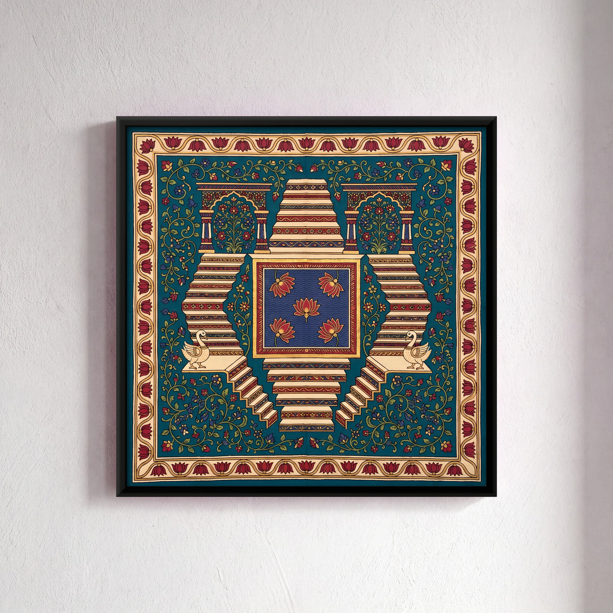 Stepwell with Lotus Pool - framed canvas art hung on a wall