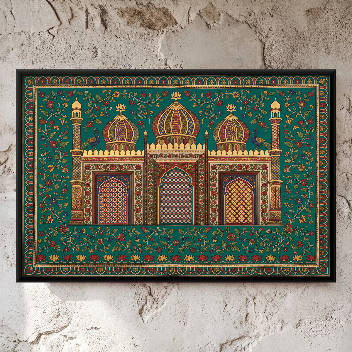 Three Domed Mosque - framed canvas art hung on a wall
