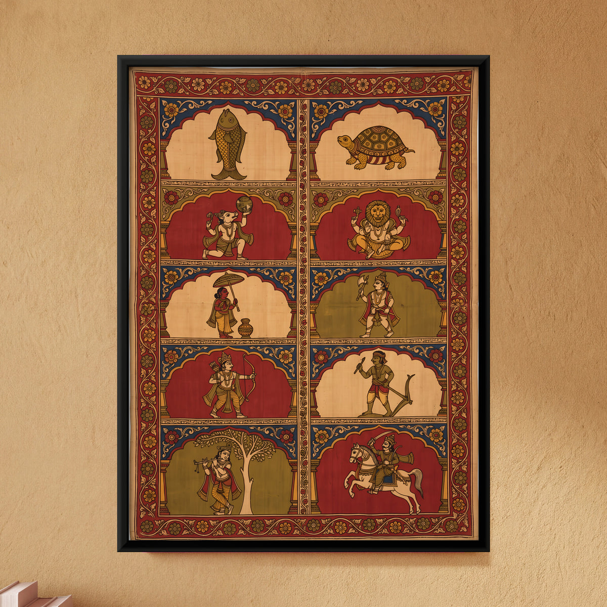 Ten Avatars of Vishnu - framed canvas art hung on a wall