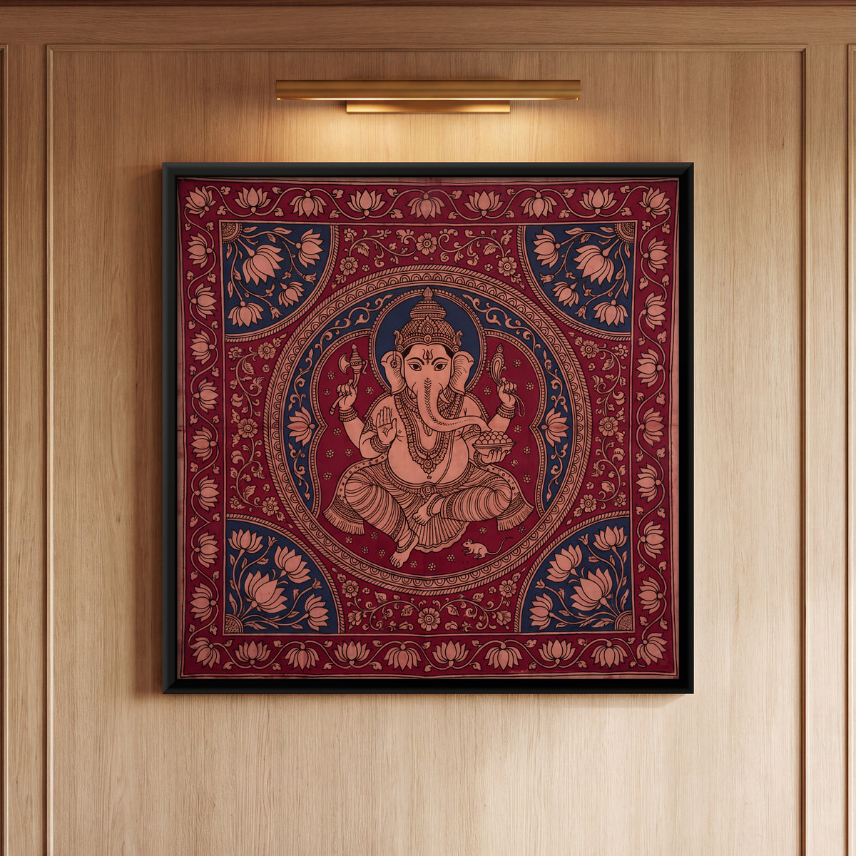 Ganesha in a Medallion - framed canvas art hung on a wall