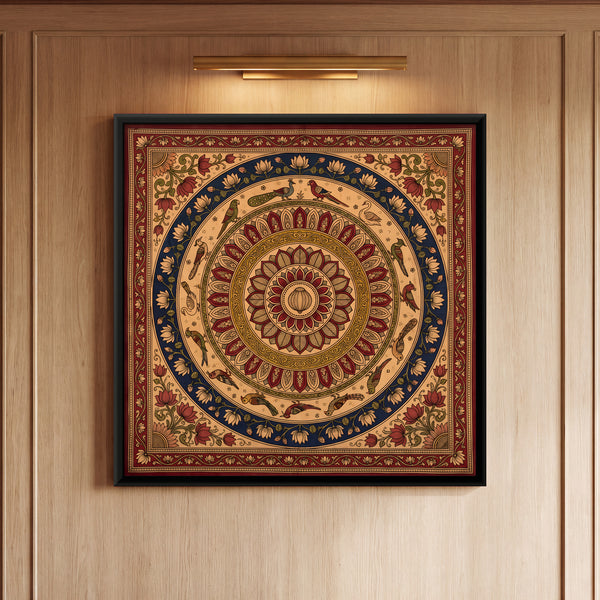 Concentric Lotus Mandala Ringed with Birds