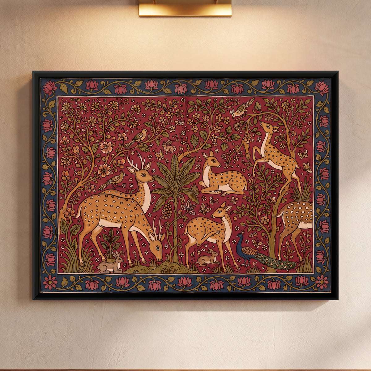 Herd of Spotted Deer - framed canvas art hung on a wall