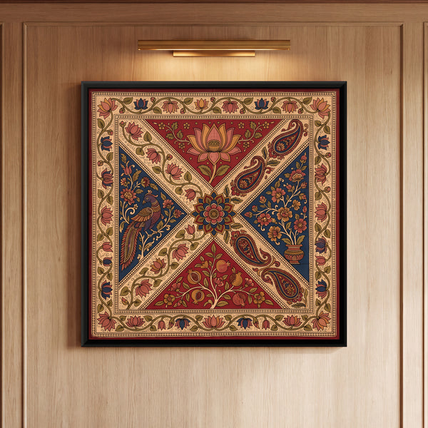 Peacock and Lotus in Diagonal Panels