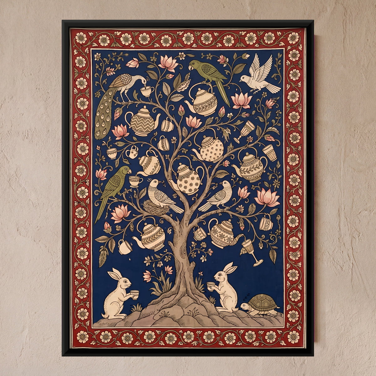 Teapot Tree of Life - framed canvas art hung on a wall