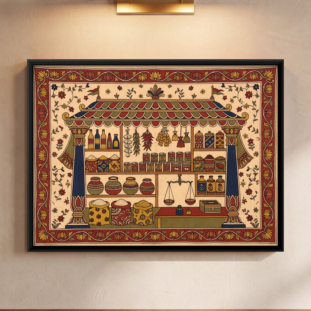 Kirana Shop - framed canvas art hung on a wall
