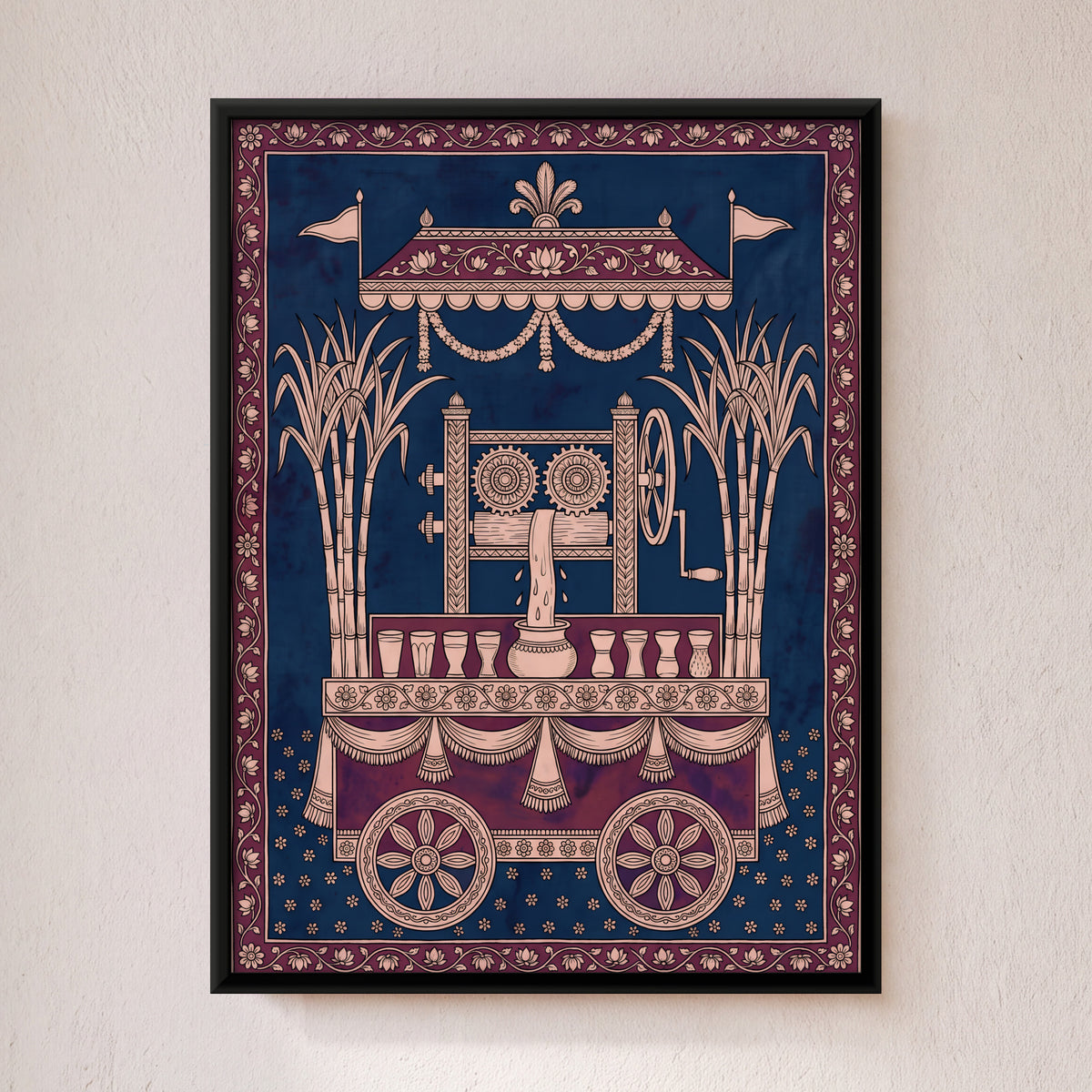 Sugarcane Juice Cart - framed canvas art hung on a wall