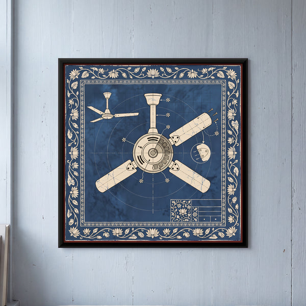 Ceiling Fan Blueprint with Floral Border