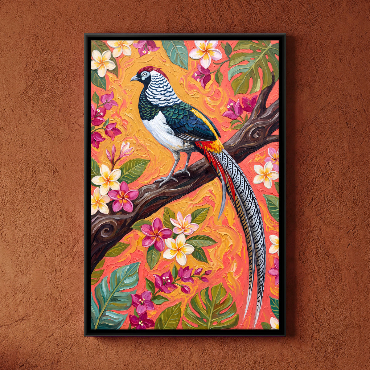 Lady Amherst's Pheasant - framed canvas art hung on a wall