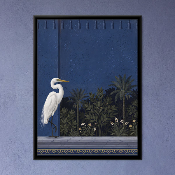 White Egret on a Garden Terrace