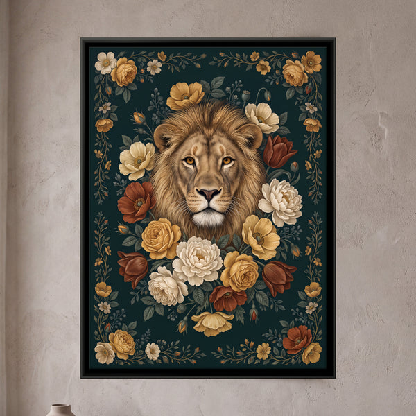 Lion Head Surrounded by Roses