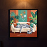 Snow Leopard Asleep on a Sofa