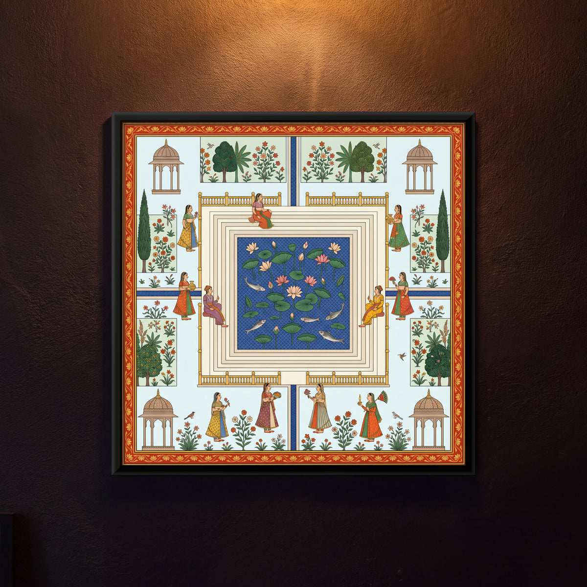 Lotus Pool in a Garden Court - framed canvas art hung on a wall